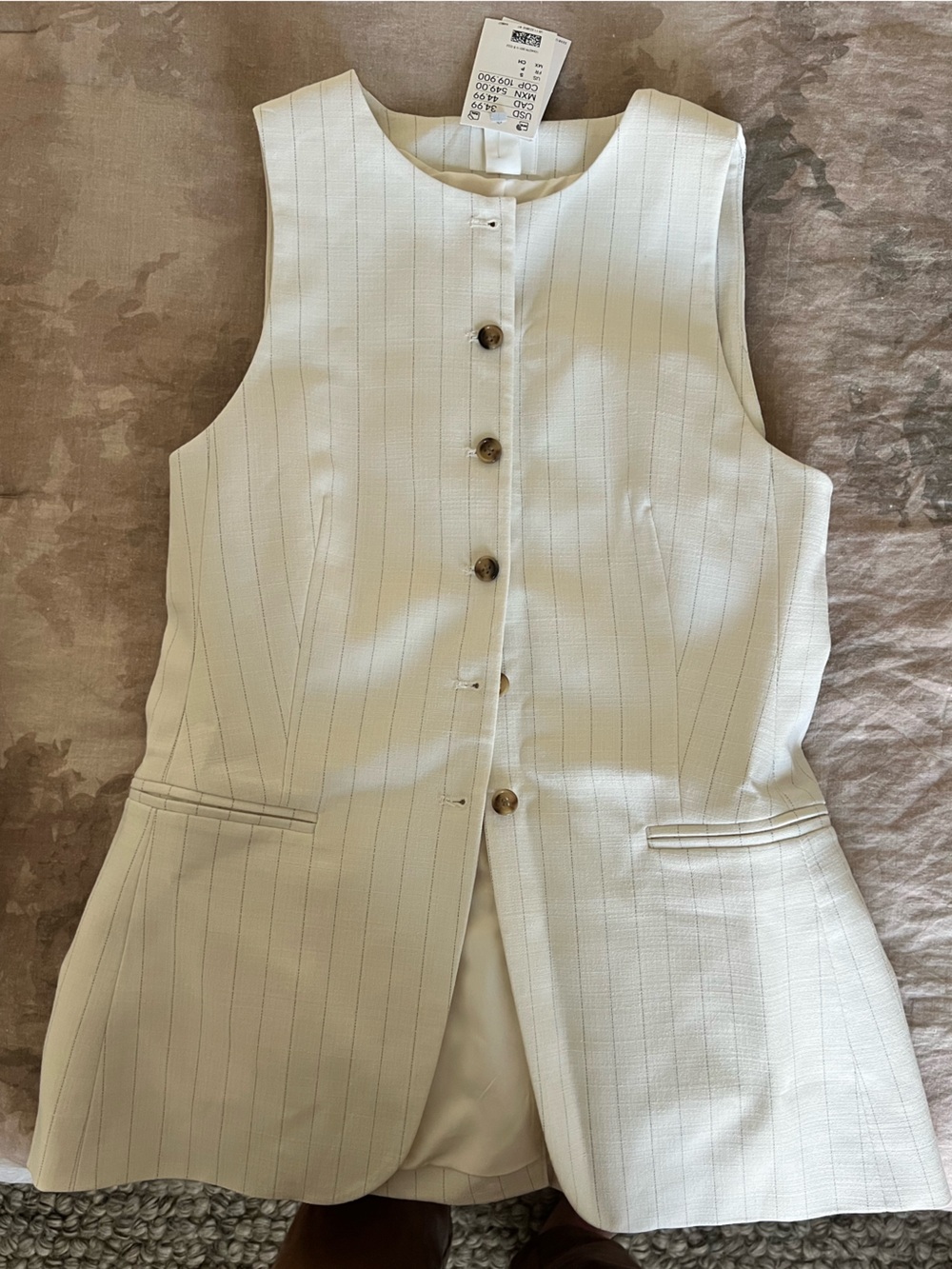 H&M Cream Pinstripe Sleeveless Waistcoat